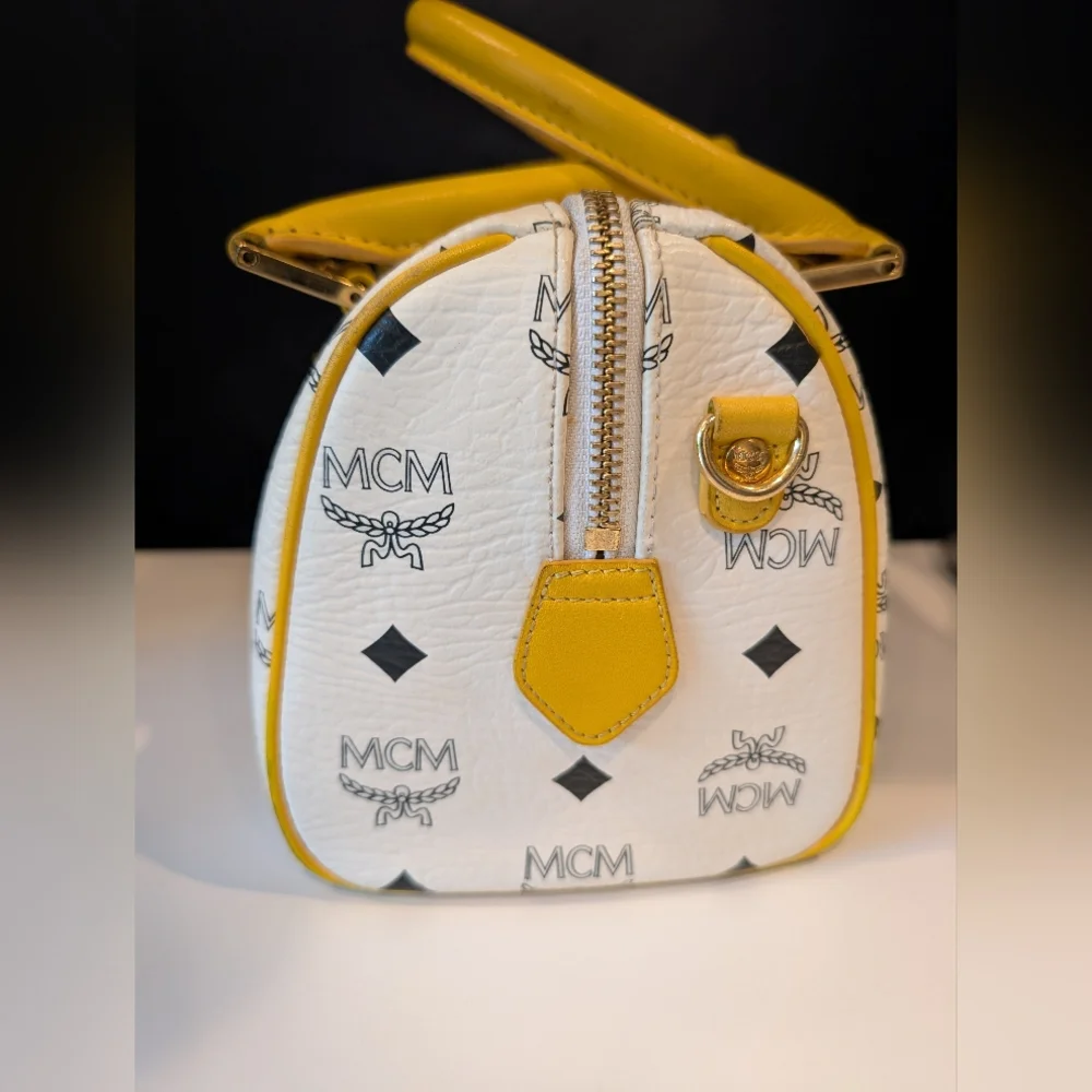 MCM Visetos Yellow and White Boston Satchel